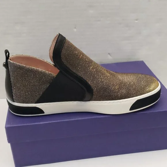New Stuart Weitzman Shoes Sneakers Metallic Gold Silver Black Flat Slip 9.5 - Picture 14 of 16